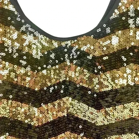 Bebe Black & Gold  Peplum Sequin Striped Top XL – Party, Cocktail, Metallic - Picture 5 of 16